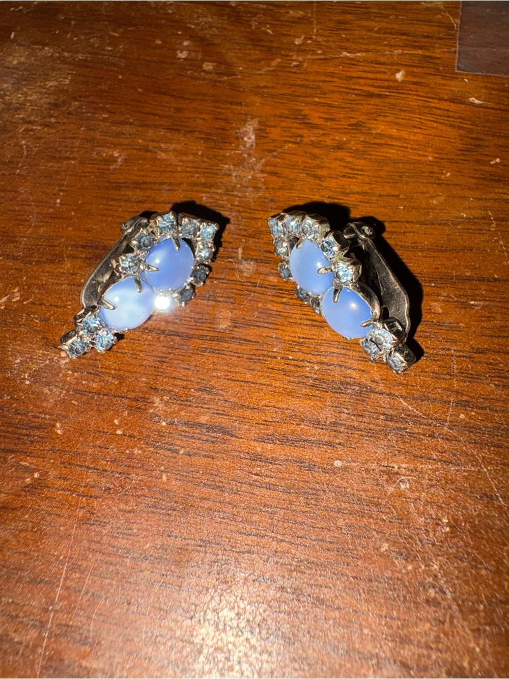 Blue Glass Stone Clip-On Earrings - Unbranded